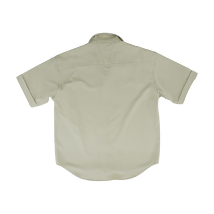 Beige Solid Short Sleeve Button Down