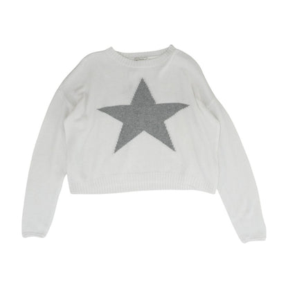White Solid Crewneck Knit Top