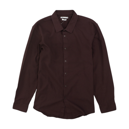 Brown Solid Long Sleeve Button Down