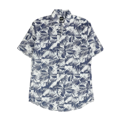 Navy Print Short Sleeve Button Down