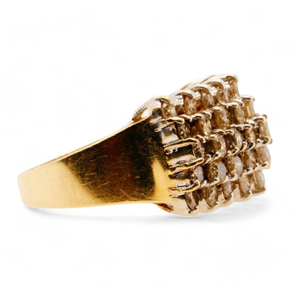 14K Gold Multi Row Step Set Round Diamond Band