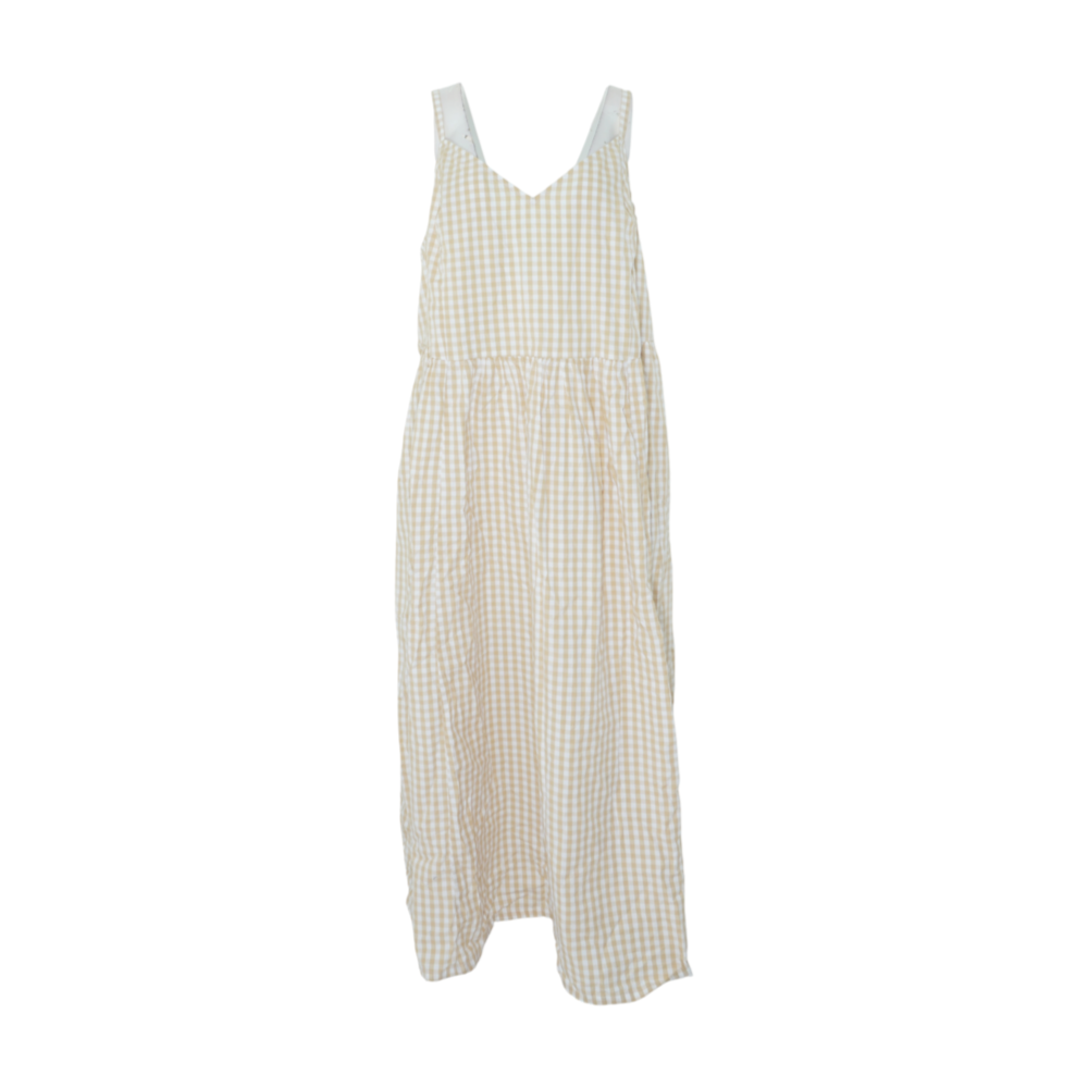 Beige Plus Check Midi Dress