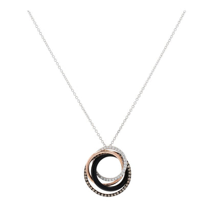 14K White Gold Diamond Circles With Onyx And Rose Gold Circles Pendant Necklace