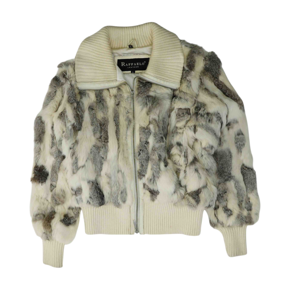 Raffaelo Leather Ivory Animal Print Fur Jacket – Image 1