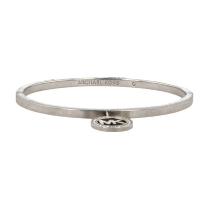 Silver Tone Round Logo Charm Hinged Bangle Bracelet