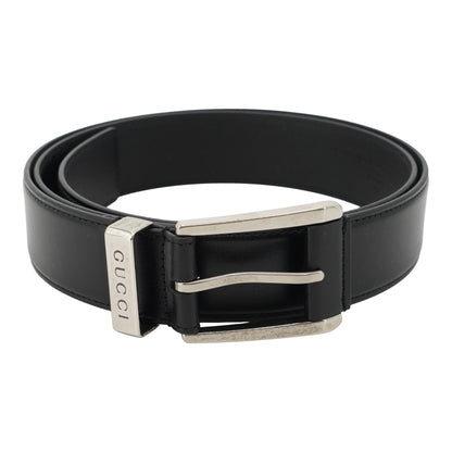 Black Leather Belt with Squared Buckle