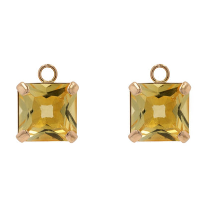 18K Gold Square Yellow Stone Earring Charms