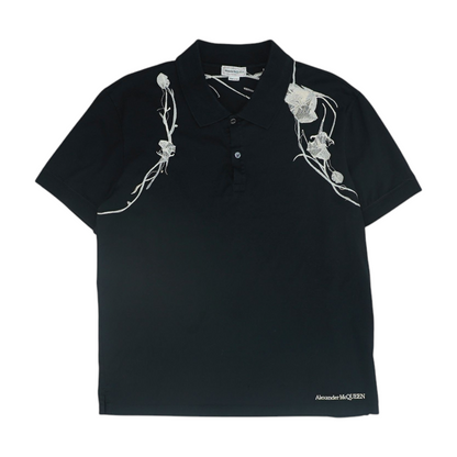 Black Floral Short Sleeve Polo