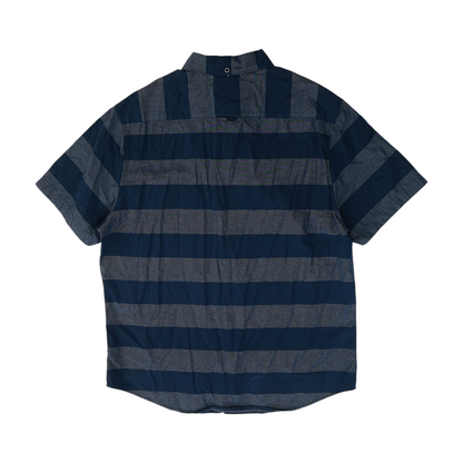 Navy Striped Short Sleeve Button Down