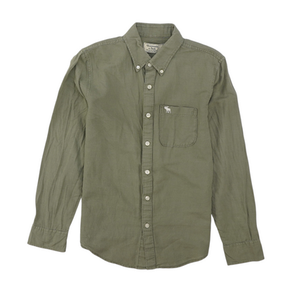 Green Solid Long Sleeve Button Down