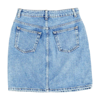 Blue Solid Midi Skirt
