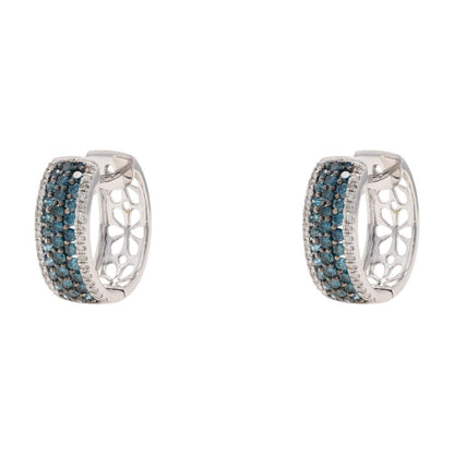 1 1/3 Ct 14K White Gold Bella Blue Diamond Hoop Earrings