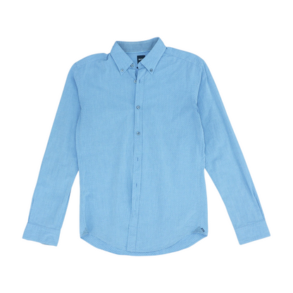 Blue Geometric Long Sleeve Button Down