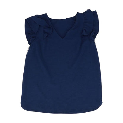 Navy Solid Short Sleeve Blouse