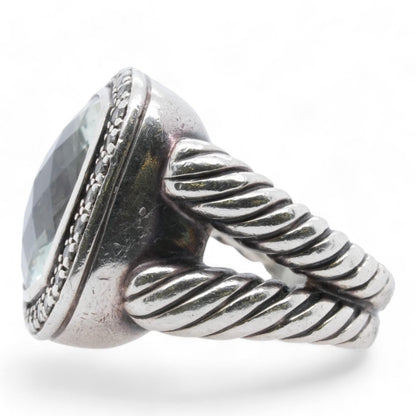 Sterling Silver Albion Collection For Women Prasiolite And Diamond Pave Ring