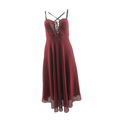 Maroon Solid Midi Dress