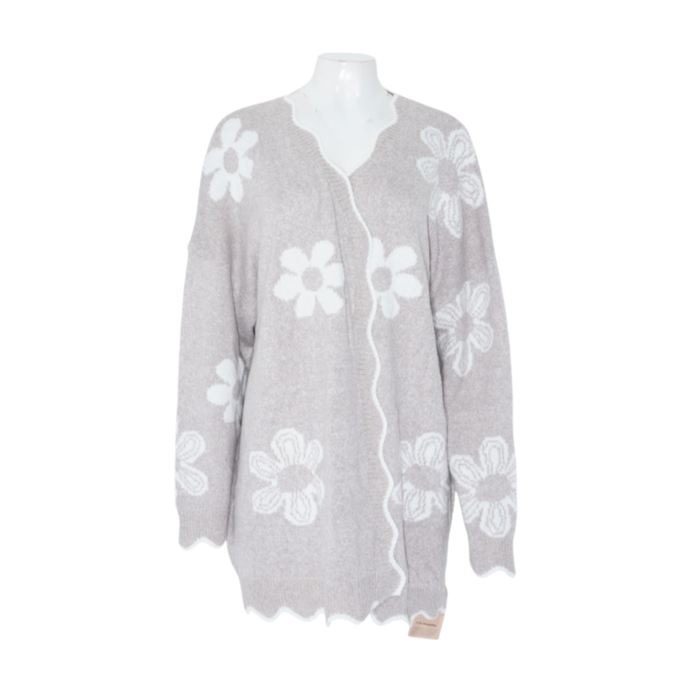 Beige Floral Cardigan Sweater