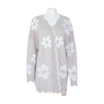 Beige Floral Cardigan Sweater