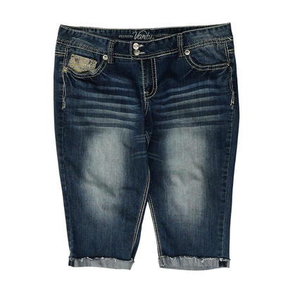 Blue Solid Denim Capris