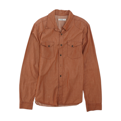 Orange Solid Long Sleeve Button Down