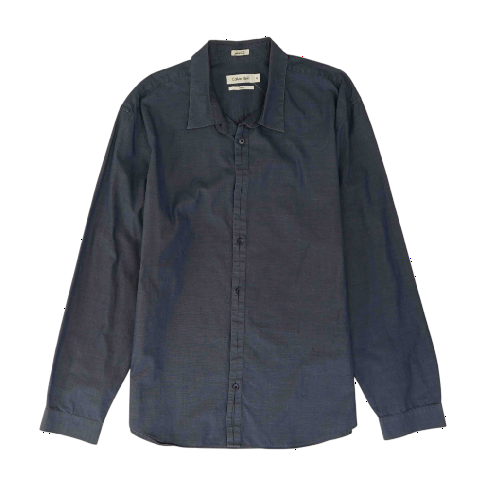 Blue Solid Long Sleeve Button Down