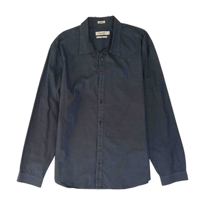 Blue Solid Long Sleeve Button Down