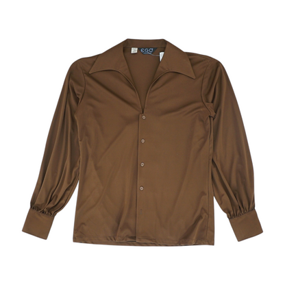 Vintage Brown Solid Long Sleeve Button Down