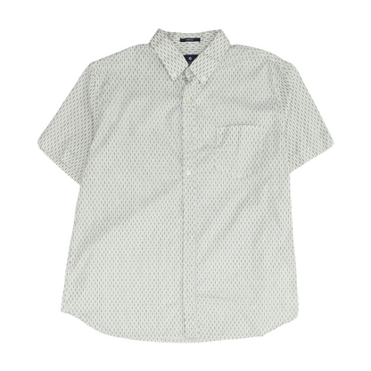 White Print Short Sleeve Button Down