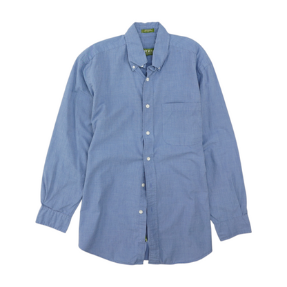 Blue Solid Long Sleeve Button Down