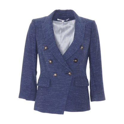 Navy Empire Herringbone Wool Blend Dickey Jacket