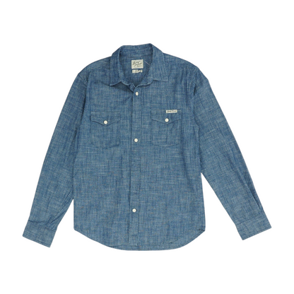 Blue Solid Long Sleeve Button Down