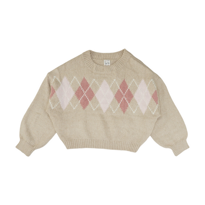 Beige Argyle Pullover Sweater