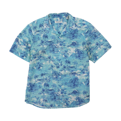 Blue Tropical Short Sleeve Button Down
