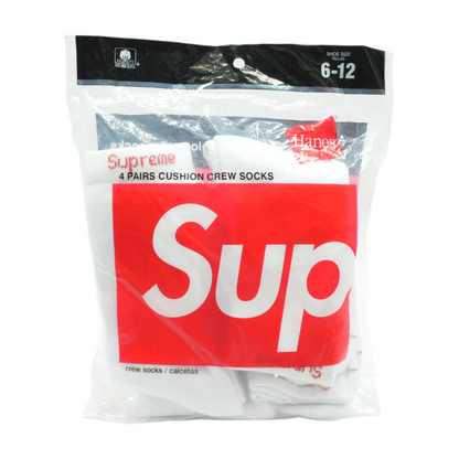 White SUPREME X HANES 4 Pair Cushion Crew Socks