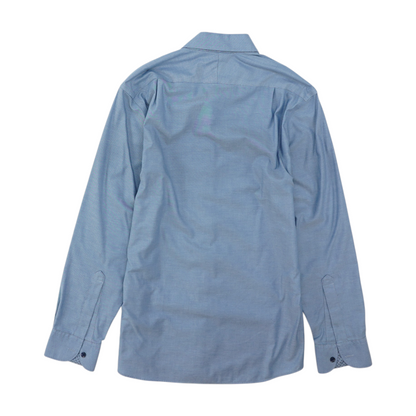 Blue Solid Long Sleeve Button Down