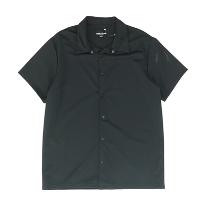 Black Solid Short Sleeve Button Down