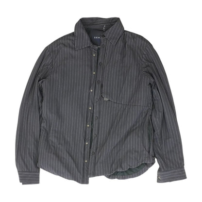 Black Striped Gate Padded Button-Front Jacket