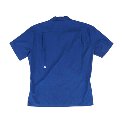 Blue Solid Short Sleeve Button Down