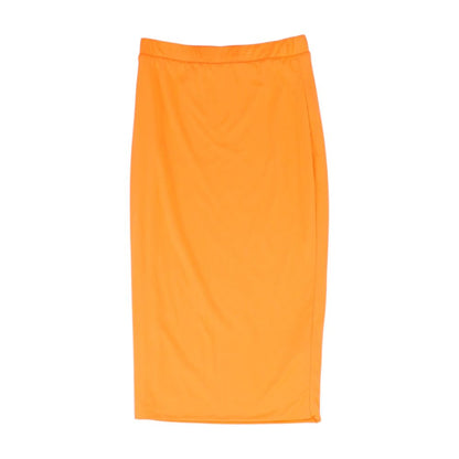Neon Orange Solid Midi Skirt