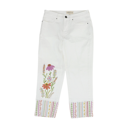 White Solid Denim Capris