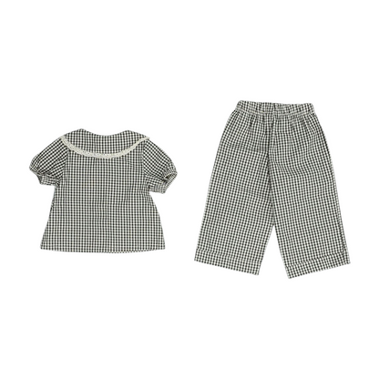 Beige Plaid Short Sleeve Set