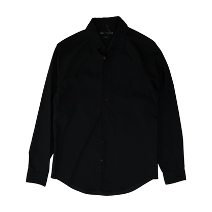 Black Solid Long Sleeve Button Down