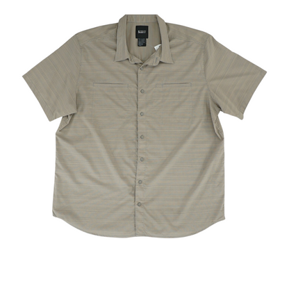 Tan Striped Short Sleeve Button Down