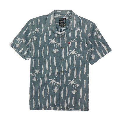 Blue Graphic Short Sleeve Button Down