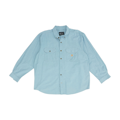 Blue Solid Long Sleeve Button Down
