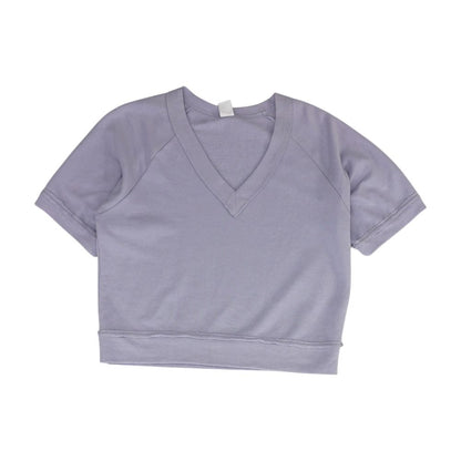 Purple Solid V Neck Knit Top