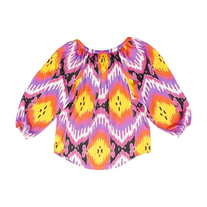 Multi Graphic Long Sleeve Blouse