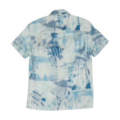 Blue Graphic Short Sleeve Button Down