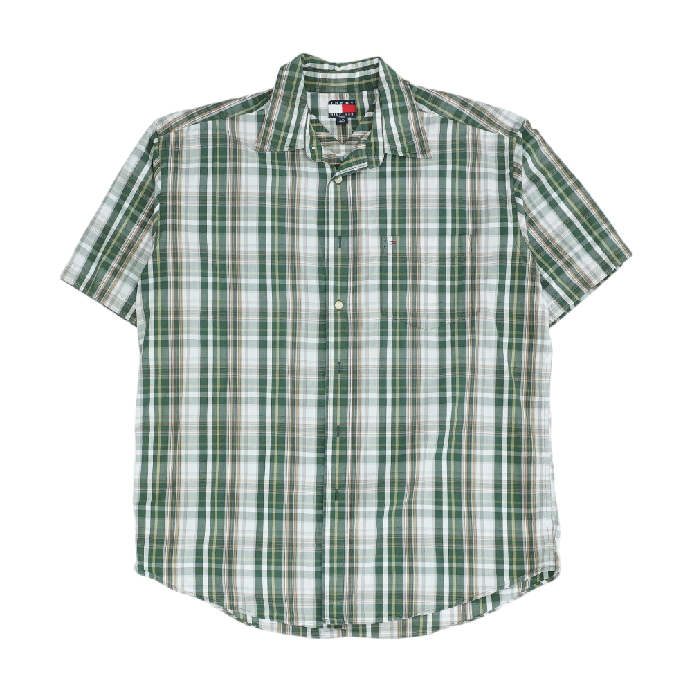 Green Plaid Short Sleeve Button Down