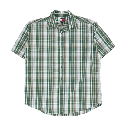 Green Plaid Short Sleeve Button Down
